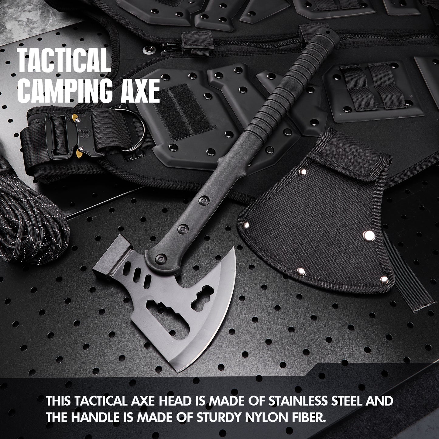 KHU Camping Axt Überlebensbeil Axt mit Scheide - Nylon Fiber Griff für Outdoor Jagd Wandern Camping Ausrüstung