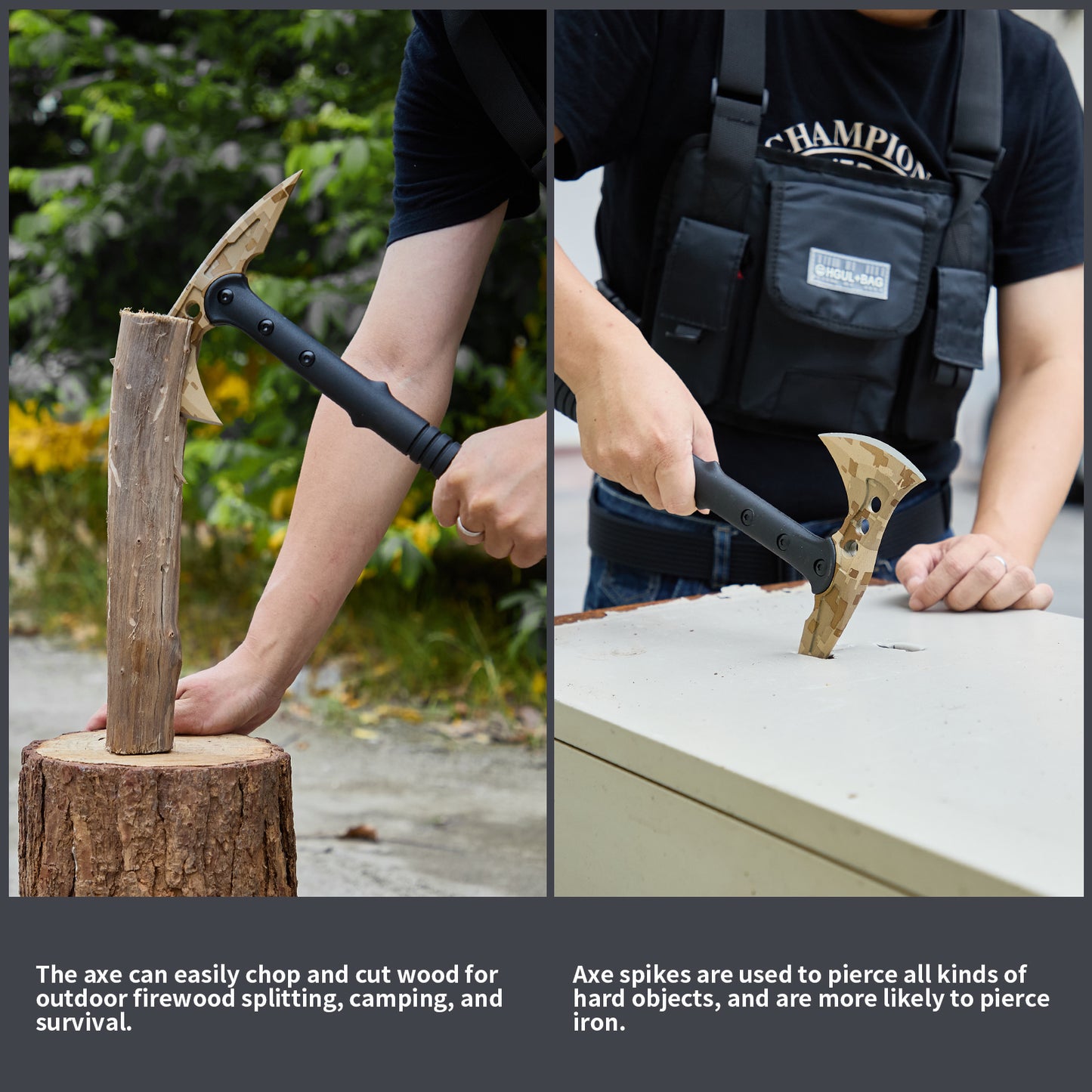 KHU Hache de Camping Hache de Lancer Tactique Hache de Survie Tomahawk avec Gaine - Manche en Fibre de Nylon pour la Chasse en Plein air Randonnée Camping Gear
