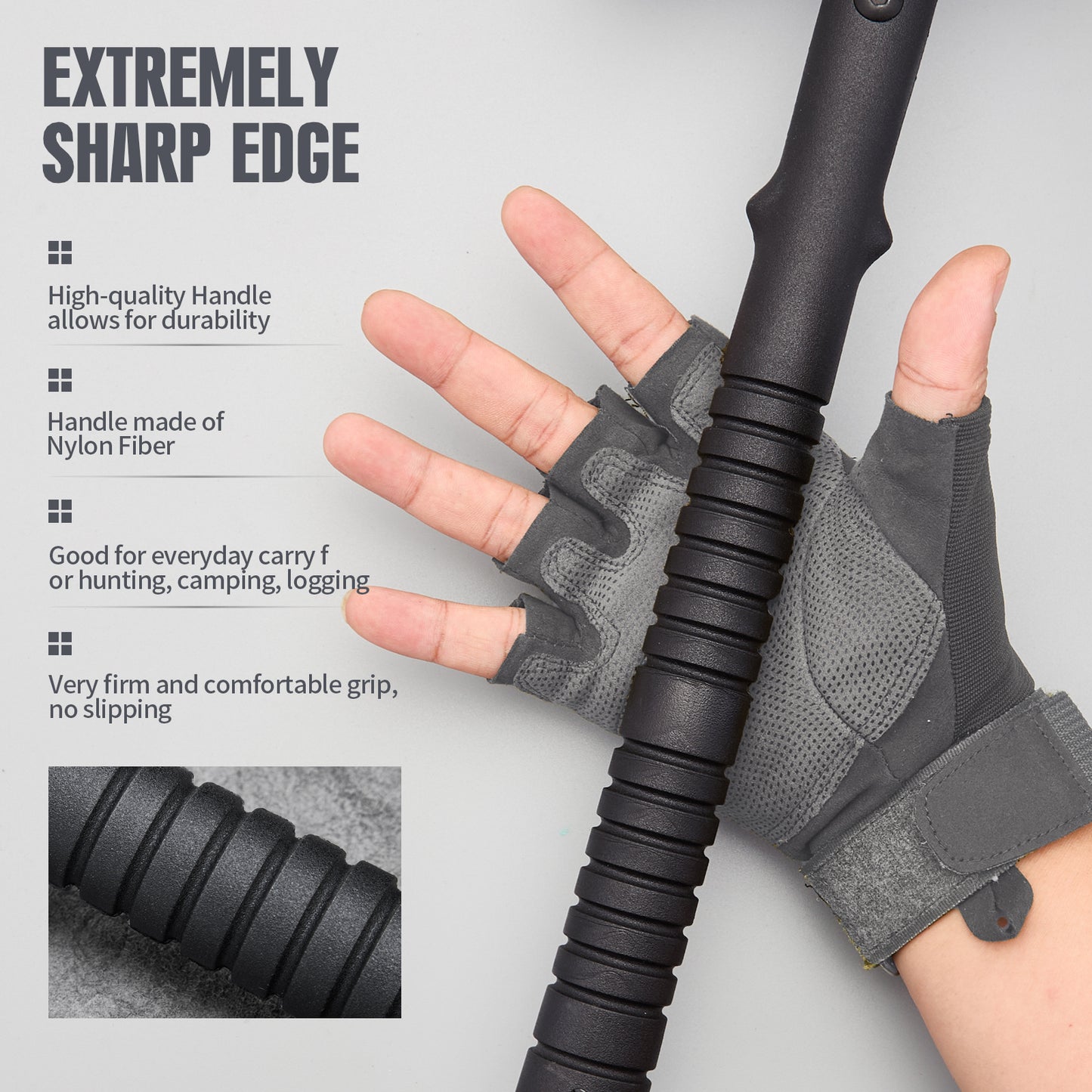 KHU Hache de Camping Hache de Lancer Tactique Hache de Survie Tomahawk avec Gaine - Manche en Fibre de Nylon pour la Chasse en Plein air Randonnée Camping Gear