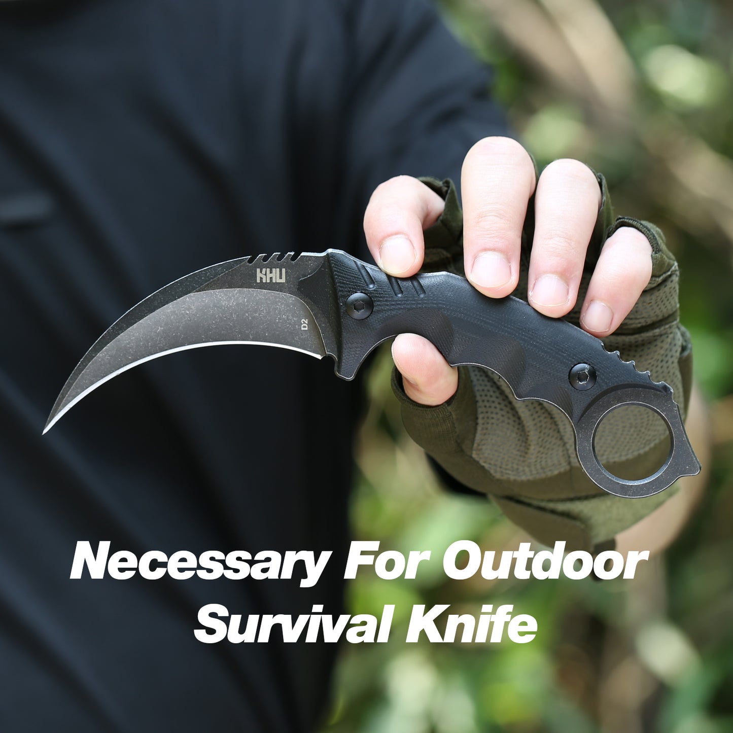 KHU Fixed Blade Knife Tactical, karambit Knife Hunting Knife Claw Knife Survival Knife D2 Steel G10 Handle, Outdoor Hunting Camping Accessories Camping Gear with Kydex Sheath