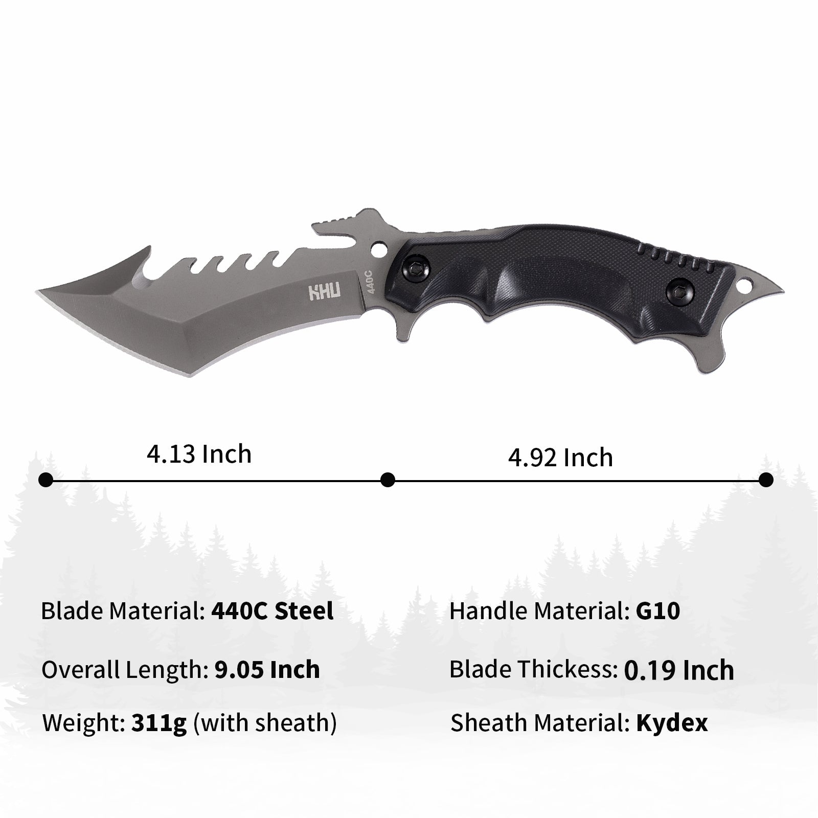KHU Fixed Blade Knife Tactical, Hunting Knife Survival Knife 440C Stee