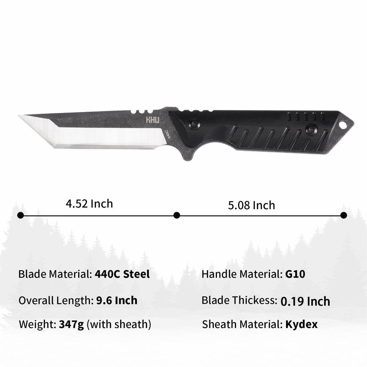 KHU Fixed Blade Knife Tactical, Hunting Knife Survival Knife 440C Stee