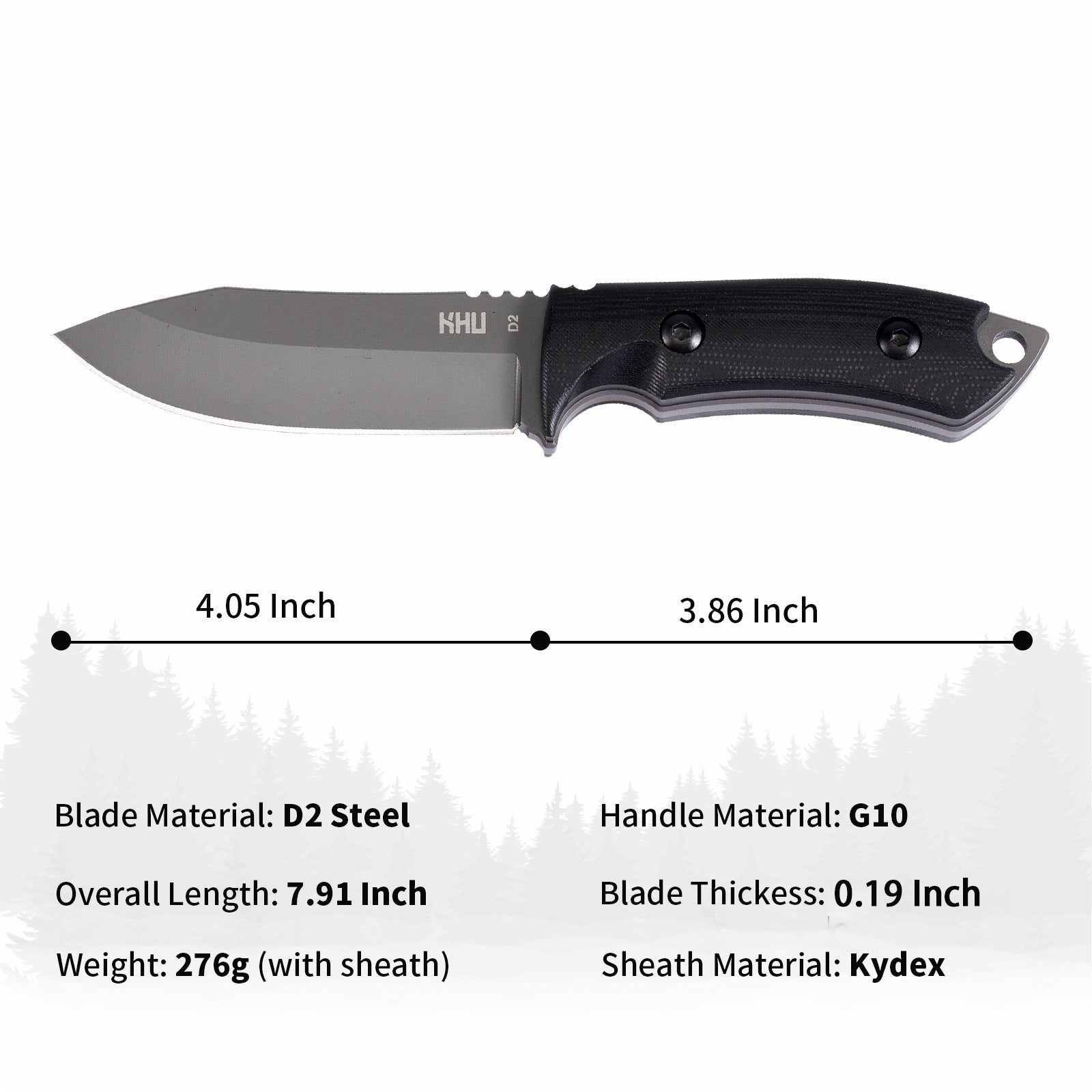 KHU Fixed Blade Knife Tactical, Hunting Knife Survival Knife D2 Steel
