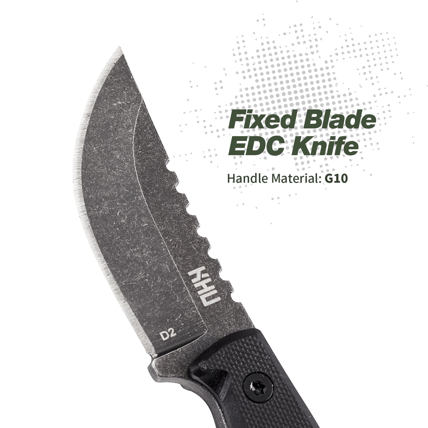 KHU Couteau de cou Couteau à lame fixe EDC Couteau mini Couteau de chasse Couteau de survie Couteau de Camping Couteau bushcraft - Acier D2 G10 poignée, Outdoor Chasse Camping Accessoires - Avec étui Kydex -10A