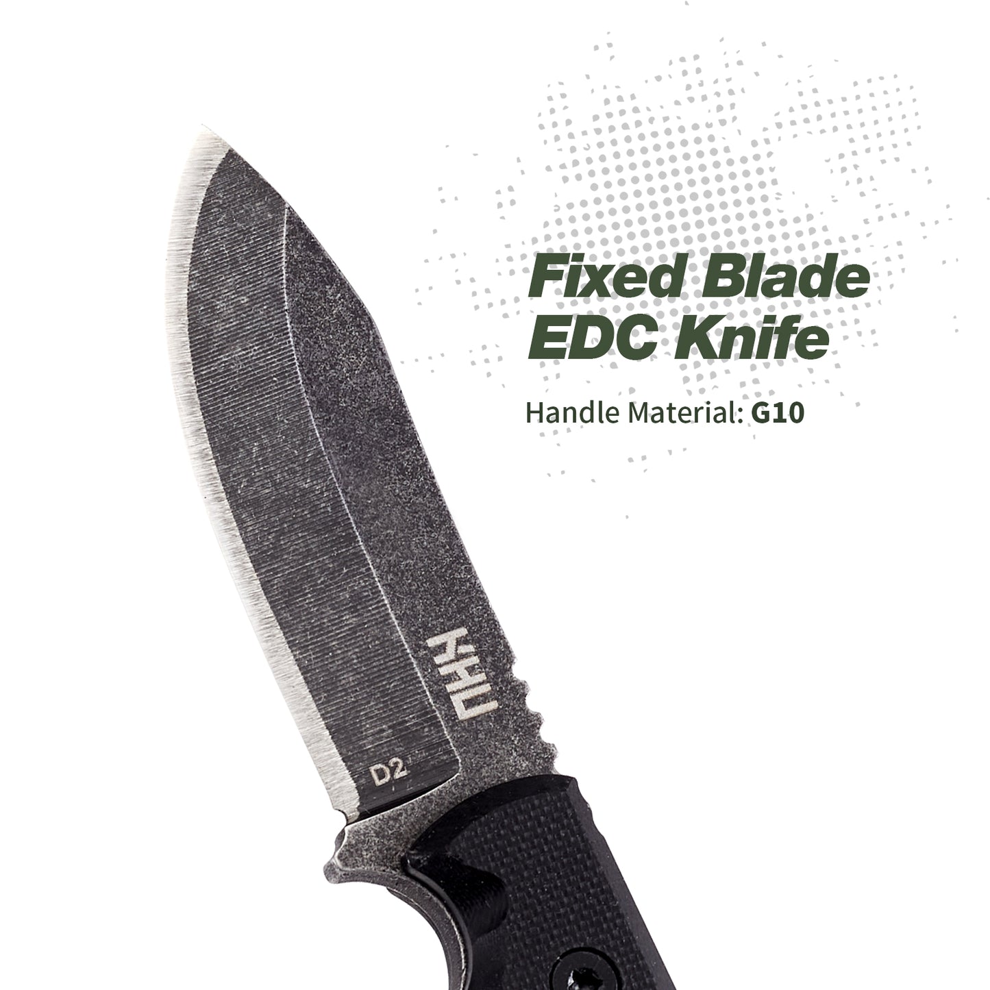 KHU Couteau de cou Couteau à lame fixe EDC Couteau mini Couteau de chasse Couteau de survie Couteau de Camping Couteau bushcraft - Acier D2 G10 poignée, Outdoor Chasse Camping Accessoires - Avec étui Kydex -11A