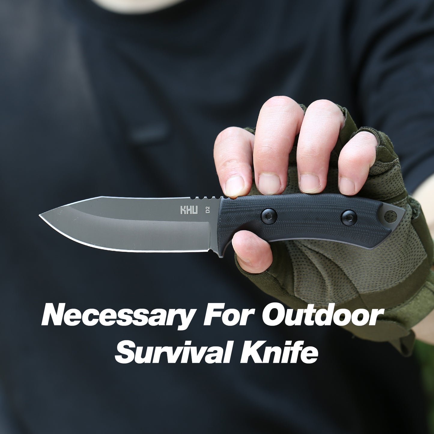 KHU Fixed Blade Knife Tactical, Hunting Knife Survival Knife D2 Steel G10 Handle, Outdoor Hunting Camping Accessories Camping Gear With Kydex Sheath