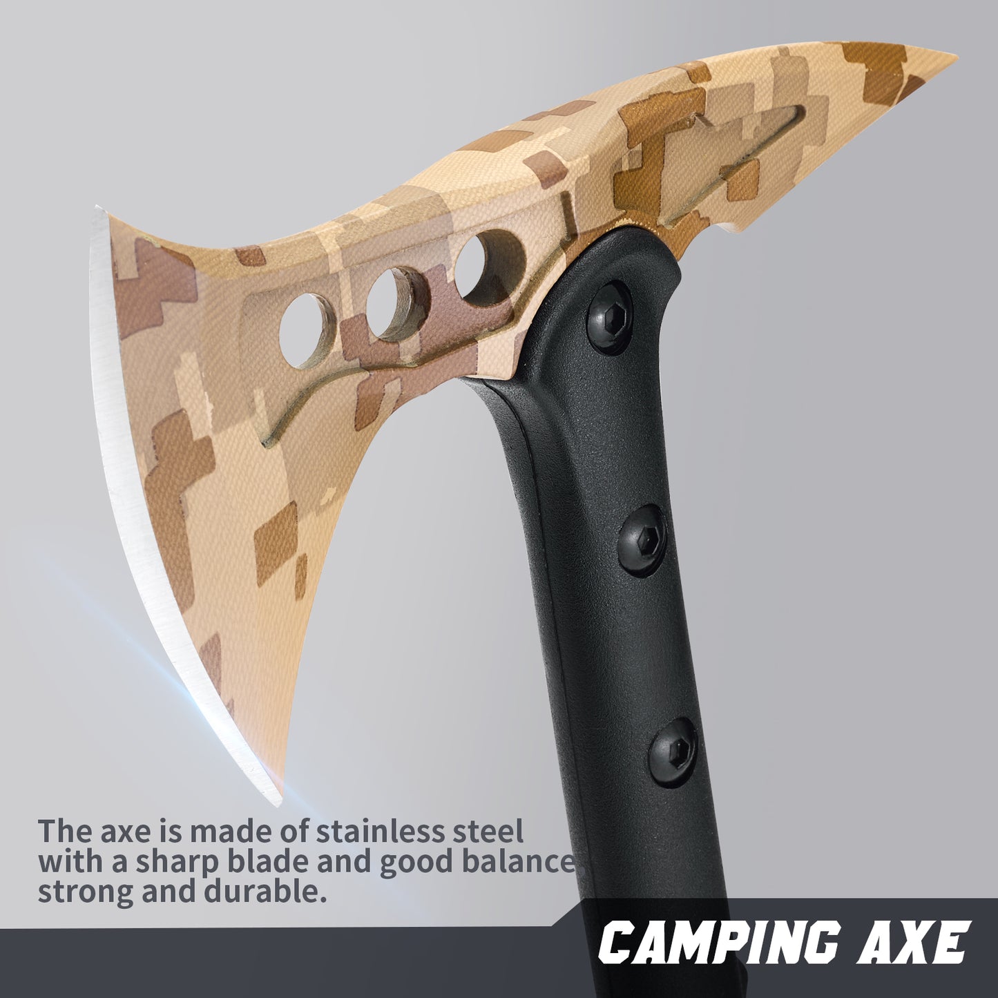 KHU Camping Axe Tactical Throwing Axe Tomahawk Survival Hatchet Axe with Sheath - Nylon Fiber Handle for Outdoor Hunting Hiking Bushcraft Camping Gear Garden Tools (Desert - 04A)